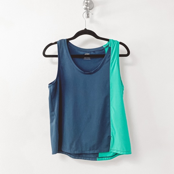 JoyLab Casual Fall Asymmetrical Color Block Work Out Athletic Tank Top Blue - Picture 2 of 6
